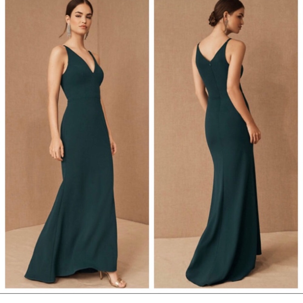 BHLDN Jones V Neck Crepe Maxi Dress Emerald Green 4